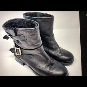 Zara Basic Moto Fur Lined Combat Boots Black 40